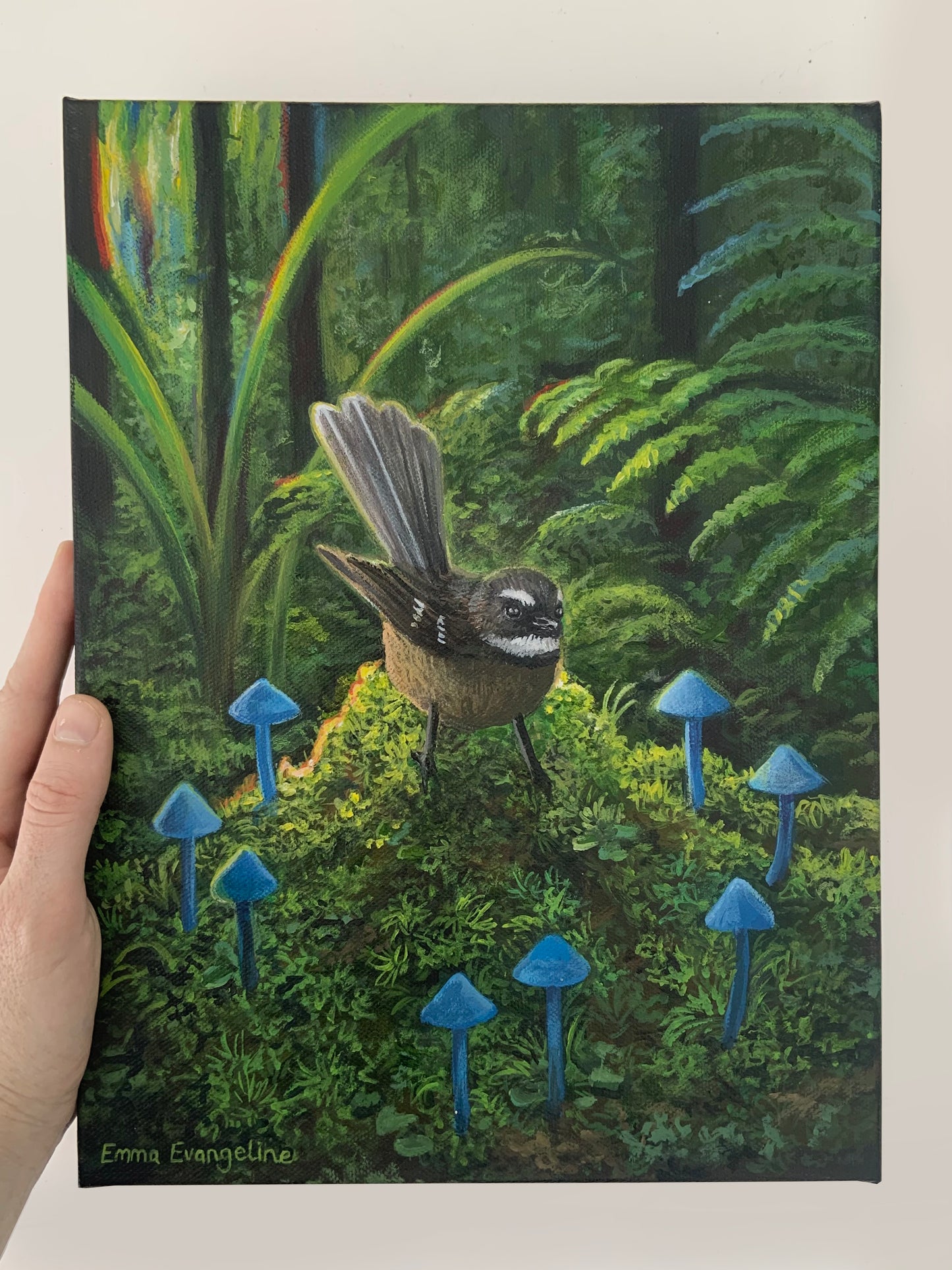 Werewere-kokako surrounding Piwakawaka | Original Painting