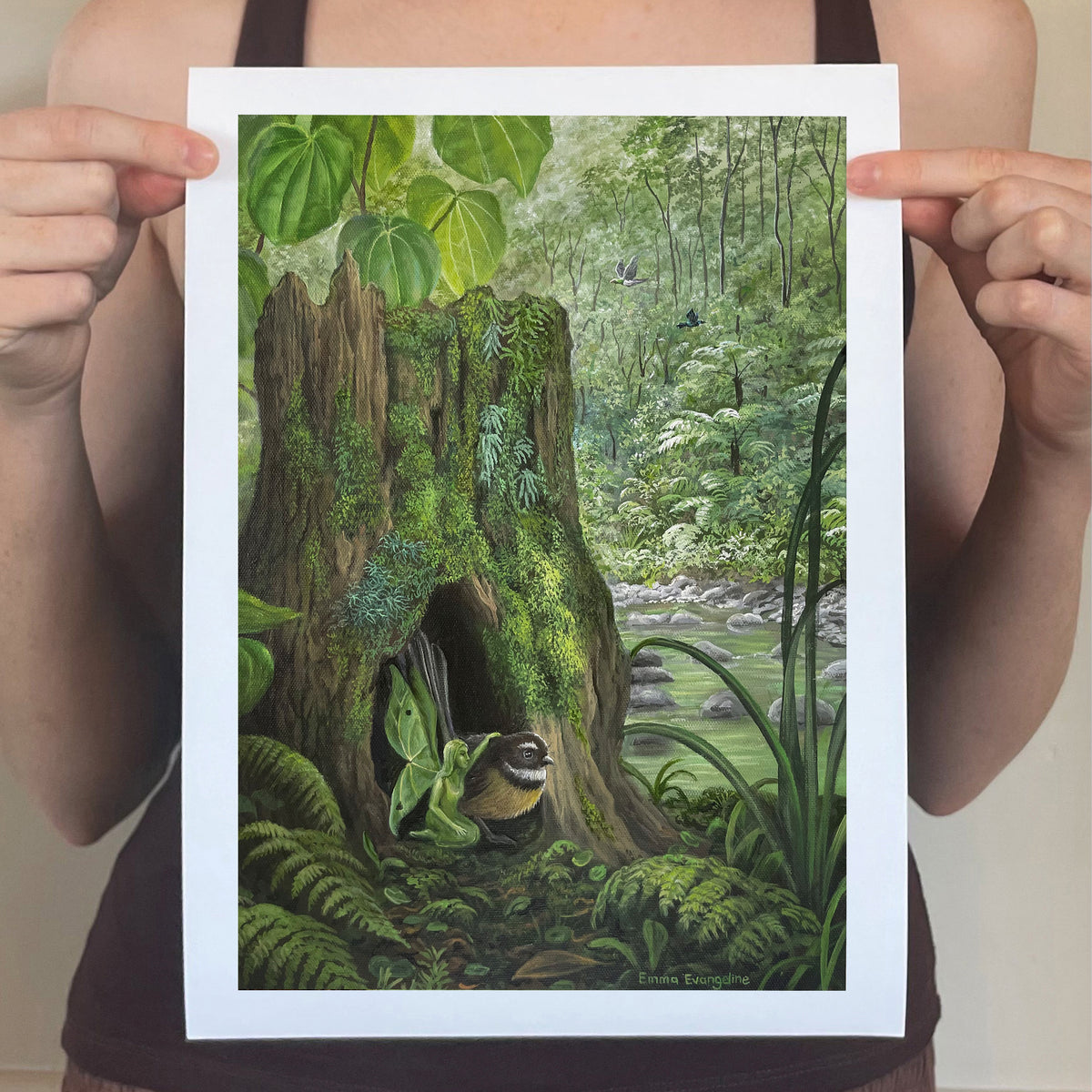 Kawakawa Fairy with her Pīwakawaka - Paper Print