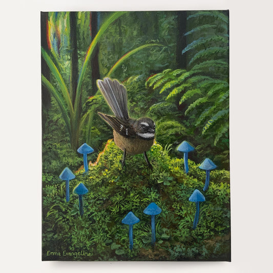 Werewere-kokako surrounding Piwakawaka | Original Painting