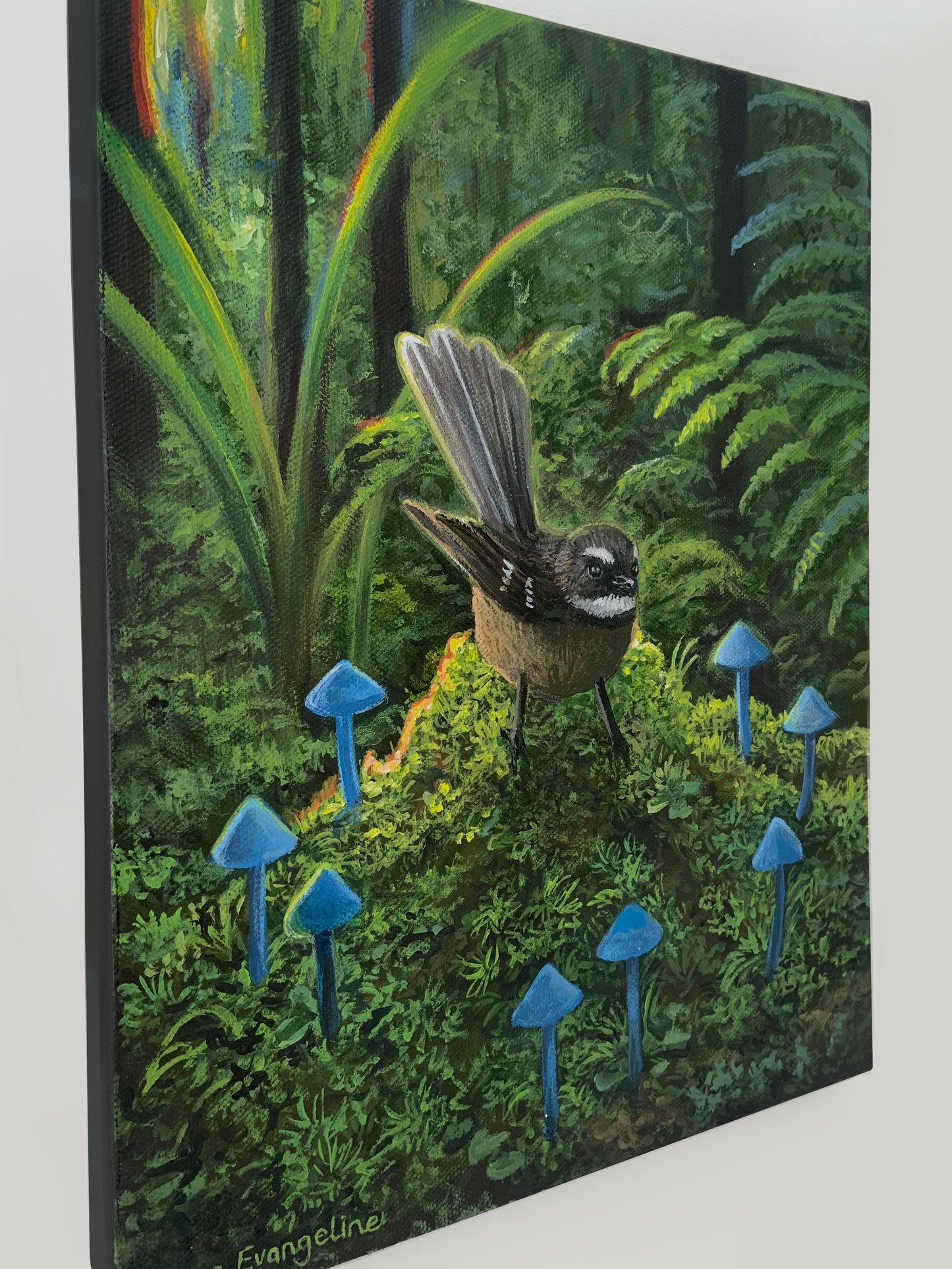 Werewere-kokako surrounding Piwakawaka | Original Painting